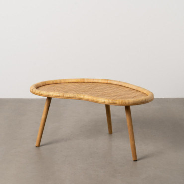 Mesa de centro arriñonada grande en ratán natural con patas cilíndricas 90 x 41 x 60 cm