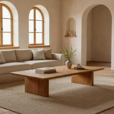 Mesa de centro grande de madera maciza de acacia natural 150 x 30 x 70 cm
