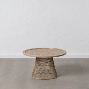 Mesa de centro redonda en ratán natural con peana cónica calada Ø70 x 39,5 cm