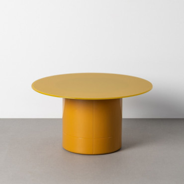 Mesa de centro redonda fija de cristal amarillo y DM 42 cm