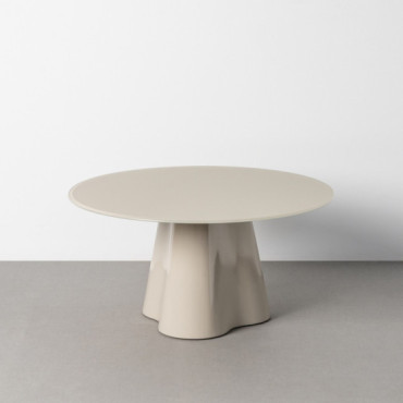 Mesa de centro redonda fija de cristal crema y DM 40 cm