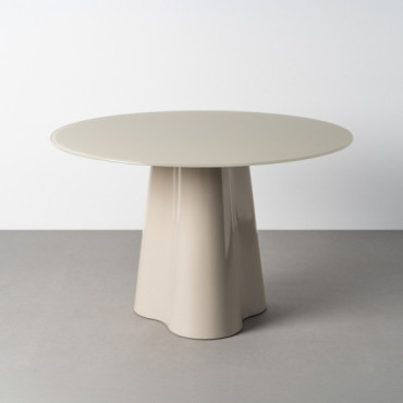 Mesa de comedor redonda cristal crema base ondulada 76 cm