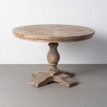 Mesa de comedor redonda en madera de pino reciclada con pie de copa torneado Ø120 x 76 cm