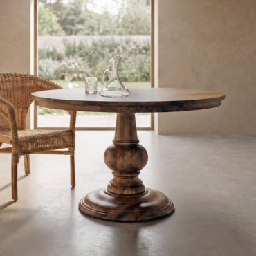 Mesa de comedor redonda en madera maciza de mango marrón 77 cm