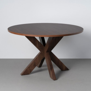 Mesa de comedor redonda fija de MDF efecto nogal oscuro 75 cm