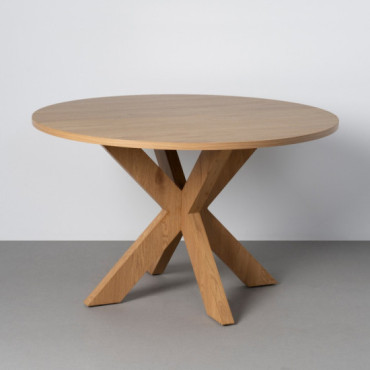 Mesa de comedor redonda fija de MDF efecto roble natural 75 cm