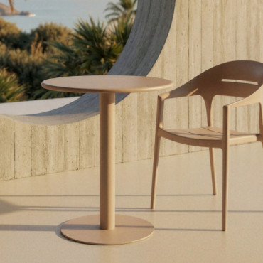 Mesa de comedor redonda fija de metal beige 73 cm