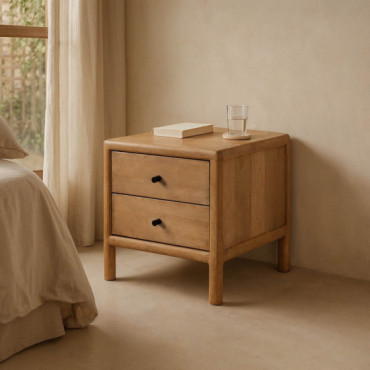 Mesita de noche de madera de mango natural con cajón 45 x 45 x 45 cm