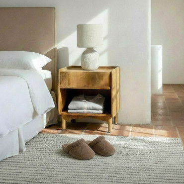 Mesita de noche de madera de mango natural con cajón y hueco 45 x 50 x 35 cm