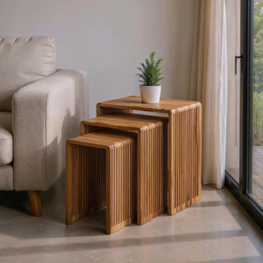 Set de 3 mesas auxiliares de teca reciclada