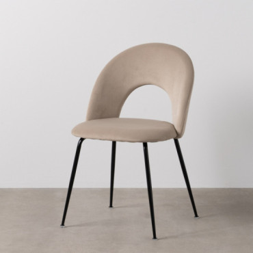 Silla de comedor de uso profesional tapizada en terciopelo beige y metal 49 x 81 x 60 cm