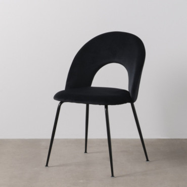Silla de comedor de uso profesional tapizada en terciopelo negro y metal 49 x 81 x 60 cm