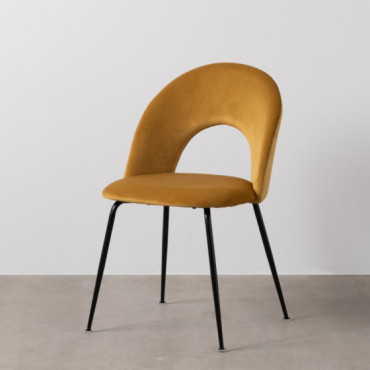 Silla de comedor de uso profesional tapizada en terciopelo ocre y metal 49 x 81 x 60 cm