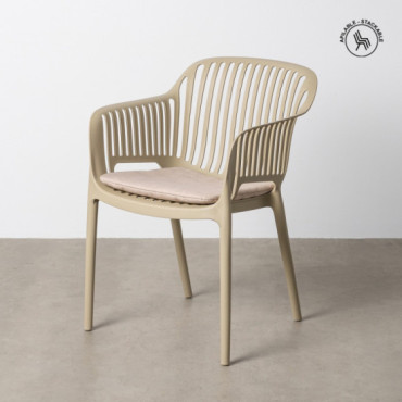 Silla de exterior apilable con cojín en polipropileno caqui 55 x 80 x 61 cm