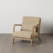 Sillón de decoración bajo en madera de caucho y tejido natural-beige 66 x 74 x 85 cm