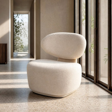 Sillón de descanso de salón tapizado en tejido crema y madera 77 x 79 x 73 cm