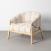 Sillón de salón a rayas beige en madera de caucho natural 82 x 72 x 60 cm