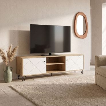 Mueble de televisión Bilbao Roble Artisan - Blanco 184 x 55 x 40 cm