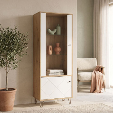 Vitrina alta 2 puertas Bilbao Roble Artisán - Blanco 68,4 x 171,2 x 40 cm