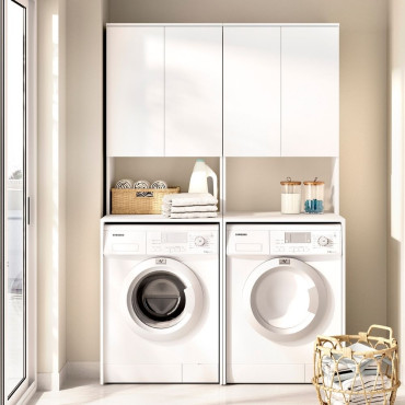 Conjunto de lavadero doble Fit para lavadora y secadora con altillos blanco 126,6 x 190 x 62 cm