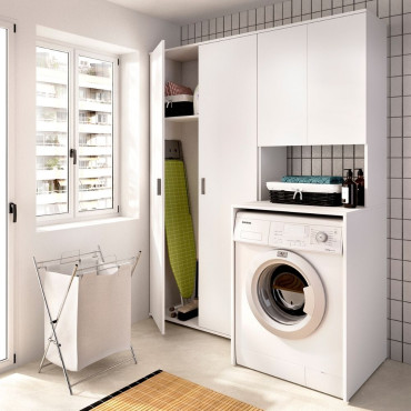 Conjunto de lavadero Fit para lavadora con altillo y armario de dos puertas blanco 141,3 x 190 x 62 cm