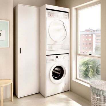 Conjunto de lavadero Fit columna lavadora secadora y armario alto blanco 102,3 x 190 x 62 cm