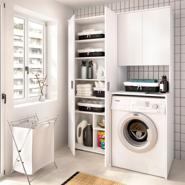 Conjunto de lavadero Fit para lavadora con altillo y armario de dos puertas blanco 124,3 x 190 x 62 cm