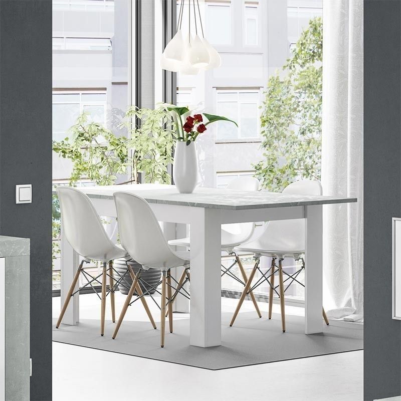 Mesa comedor extensible KENDRA blanco Artik cemento
