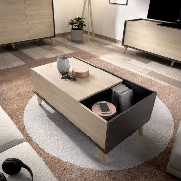 Mesa de centro elevable Ness Grafito - Natural