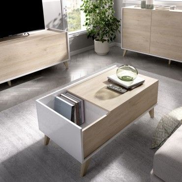 Mesa de Centro Elevable NESS Blanco y Natural