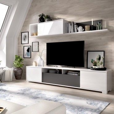 Mueble de sala Ken Blanco Brillo - Grafito